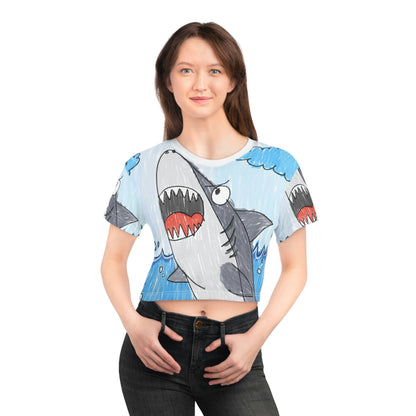 Shark Jaw Teeth Attack Ocean Sea Creature AOP Crop Tee