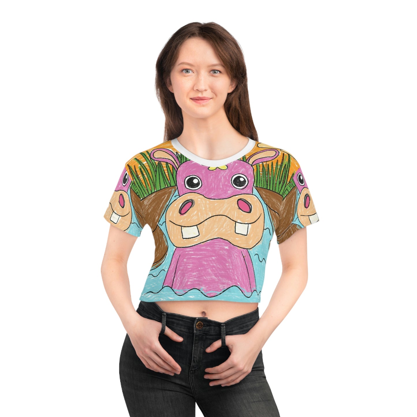 Hippo Hippopotamus Animal Creature Graphic AOP Crop Tee