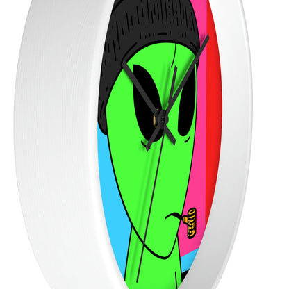 Pipe Smoking Green Alien Black Beanie Wall clock