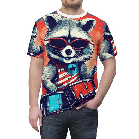 Raccoon Patriotic Rock Star USA Classic Style Unisex Cut & Sew Tee (AOP)