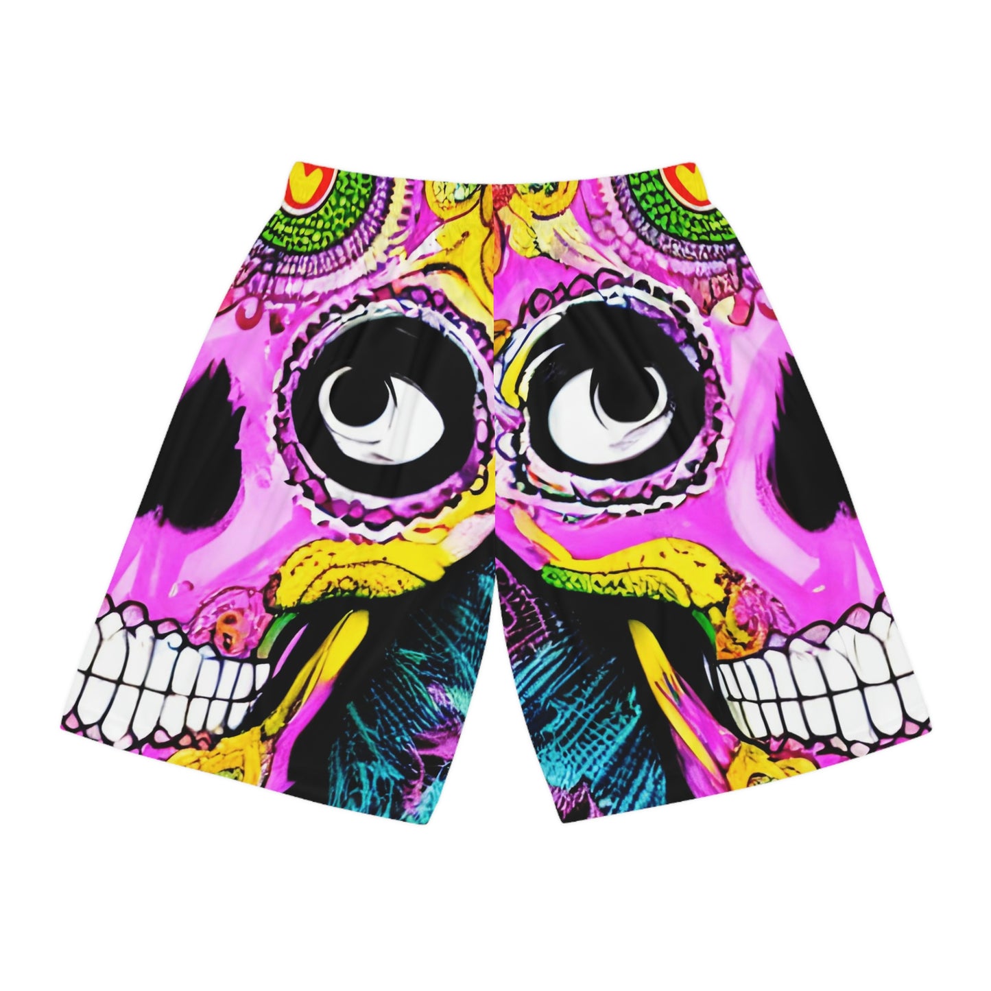 Trippy psychedelic Skull Skeleton Head Face Basketball Shorts (AOP)