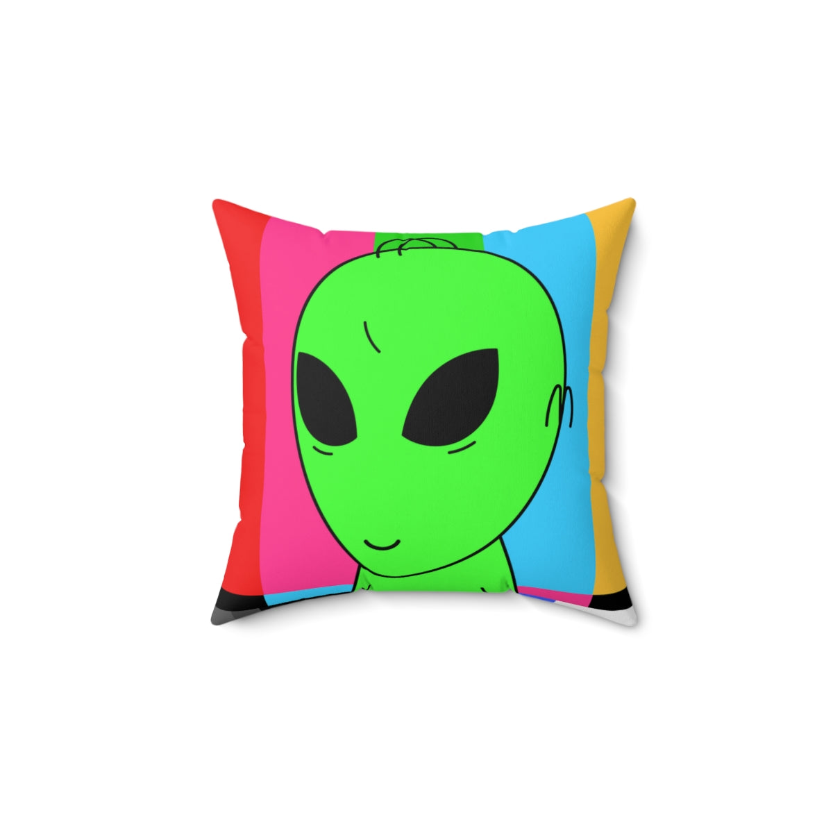 Almohada cuadrada de poliéster hilado cómico de dibujos animados de personaje de visitante de pelo de sonrisa alienígena verde