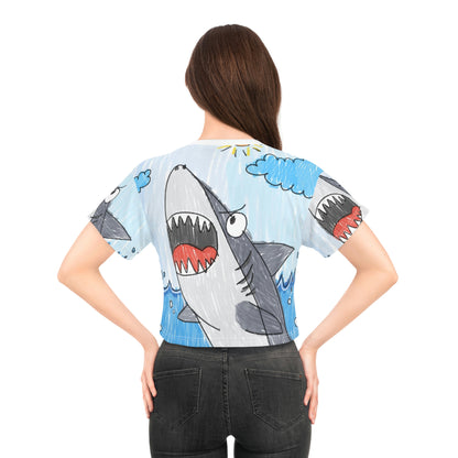 Shark Jaw Teeth Attack Ocean Sea Creature AOP Crop Tee