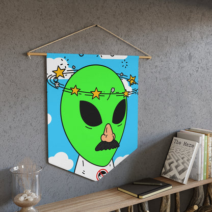 Alien Green Star Head Fake Nose Mustache Imposter Anti Human Visitor Pennant