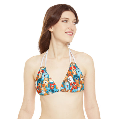 Cute Cartoon Dogs Whimsical Pattern Design Strappy Bikini Set (AOP)