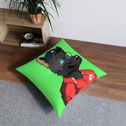 Cyborg Wolf Pack Red Sport Jacket Wolve Tufted Floor Pillow, Square