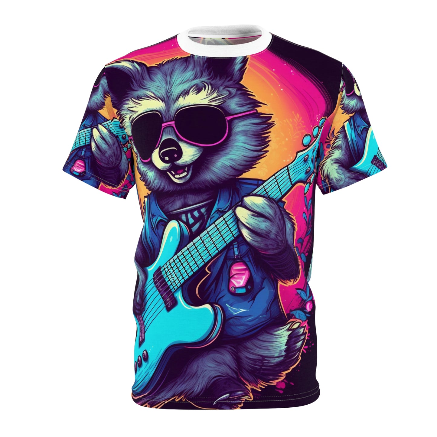 Raccoon Musician Art - Rock Star Guitarist Furry Animal Unisex Cut & Sew Tee (AOP)