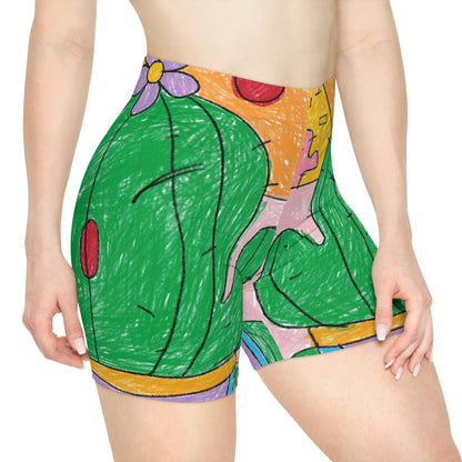 Desert Cactus Sumo Wrestler Graphic Women's Biker Shorts