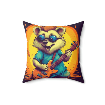 Hedgehog Furry Cute Guitar Music Graphic Spun Polyester Square Pillow