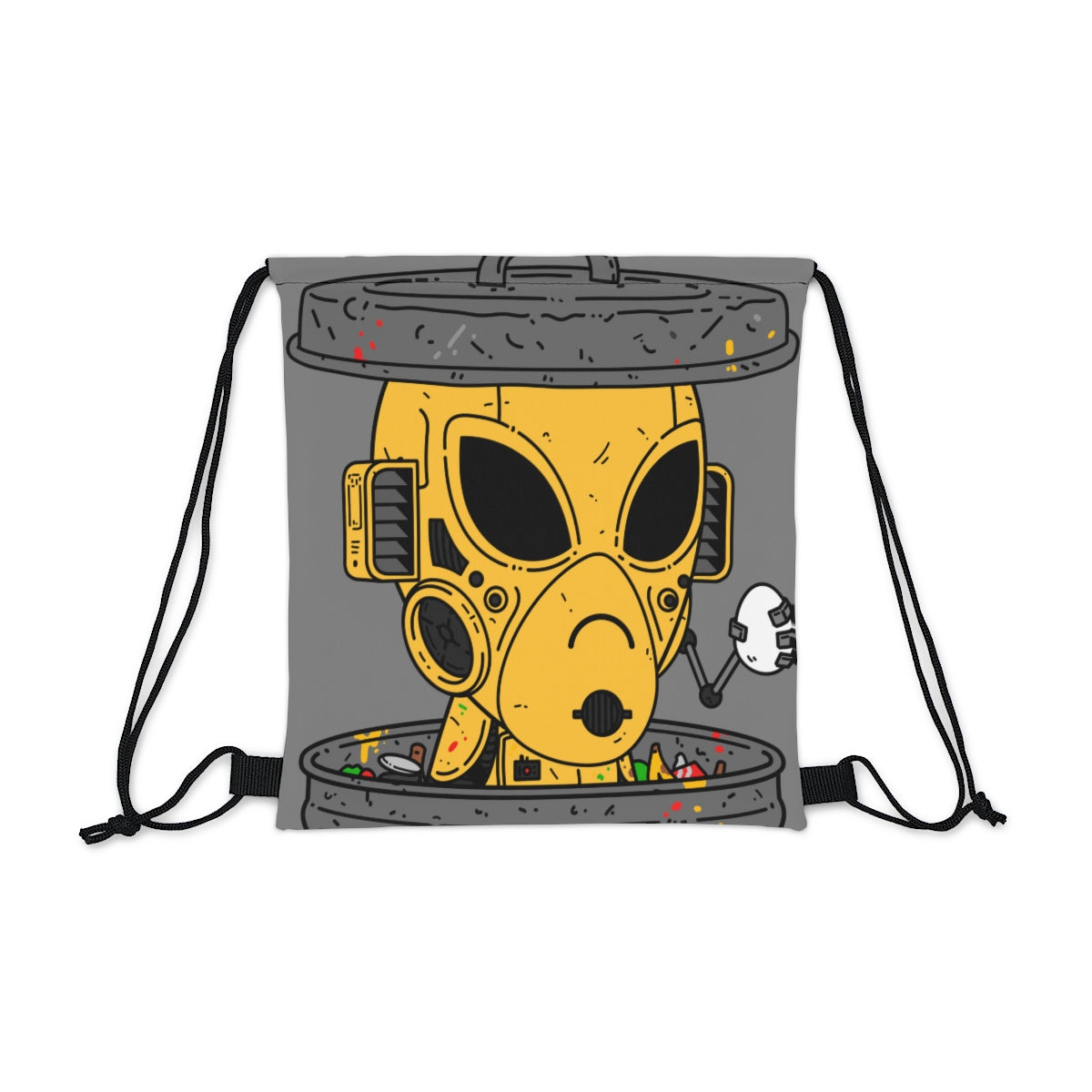 Trash can Art Egg Armored Yellow Future Alien Cyborg Machine Visitor Outdoor Drawstring Bag