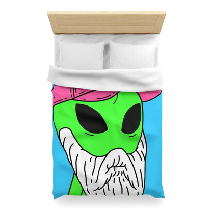 Bearded Green Visitor Pink Alien Hat Cartoon Comic Microfiber Duvet Cover