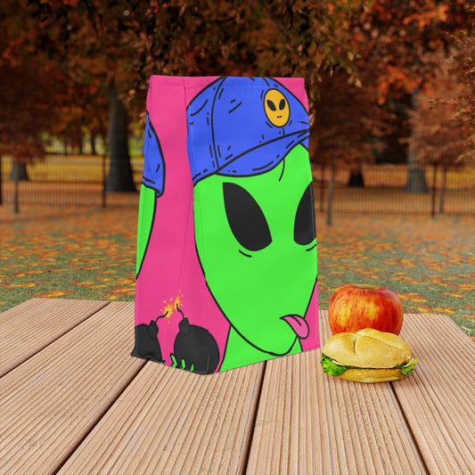 Green Alien Bomb Wield Hand Blue Visi Hat Visitor Polyester Lunch Bag