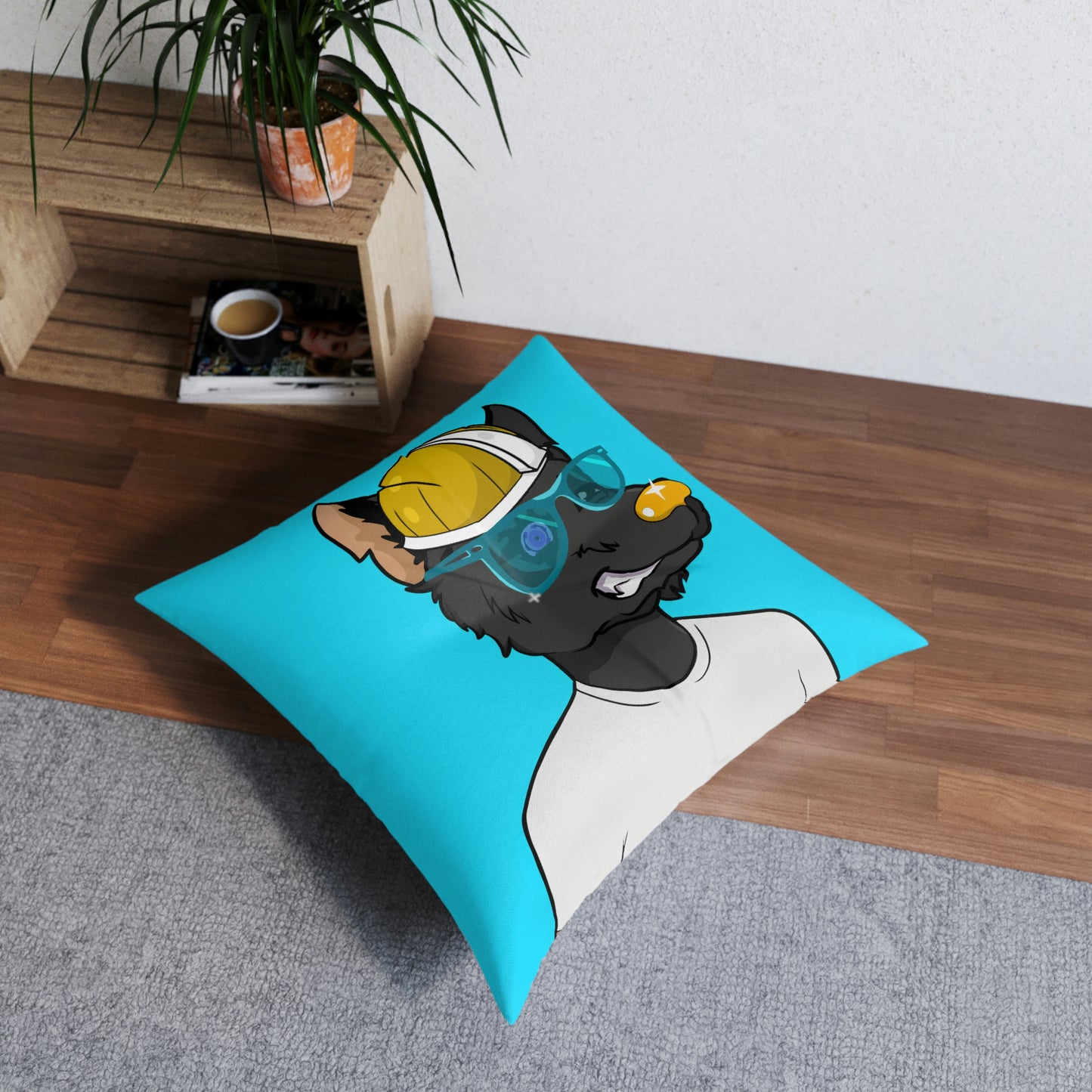 Almohada de suelo capitoné de hombre lobo Gold Standard, cuadrada 