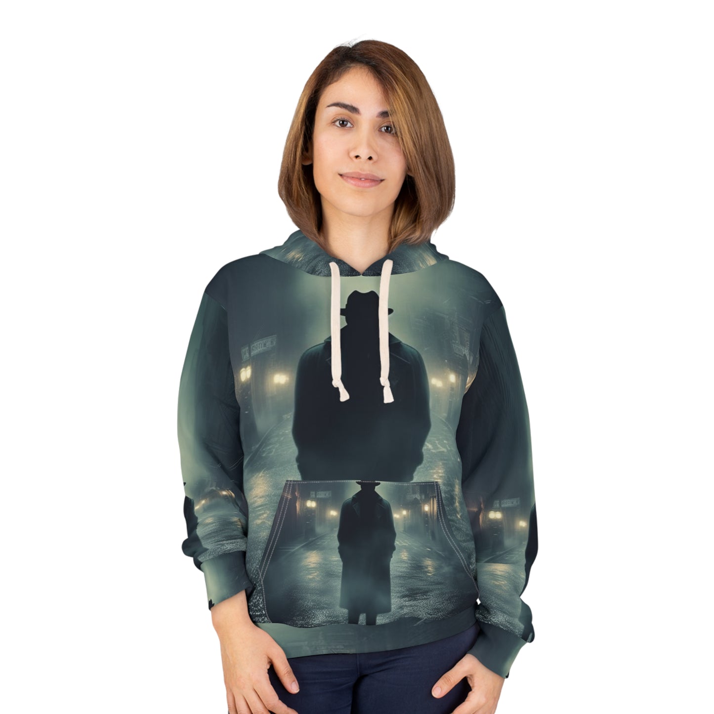 Mystery Detective Alley - Noir Book Cover Artwork Sudadera con capucha unisex (AOP) 