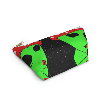 Mushroom Head Green Alien Visitor w/ Red Lips Accessory Pouch w T-bottom