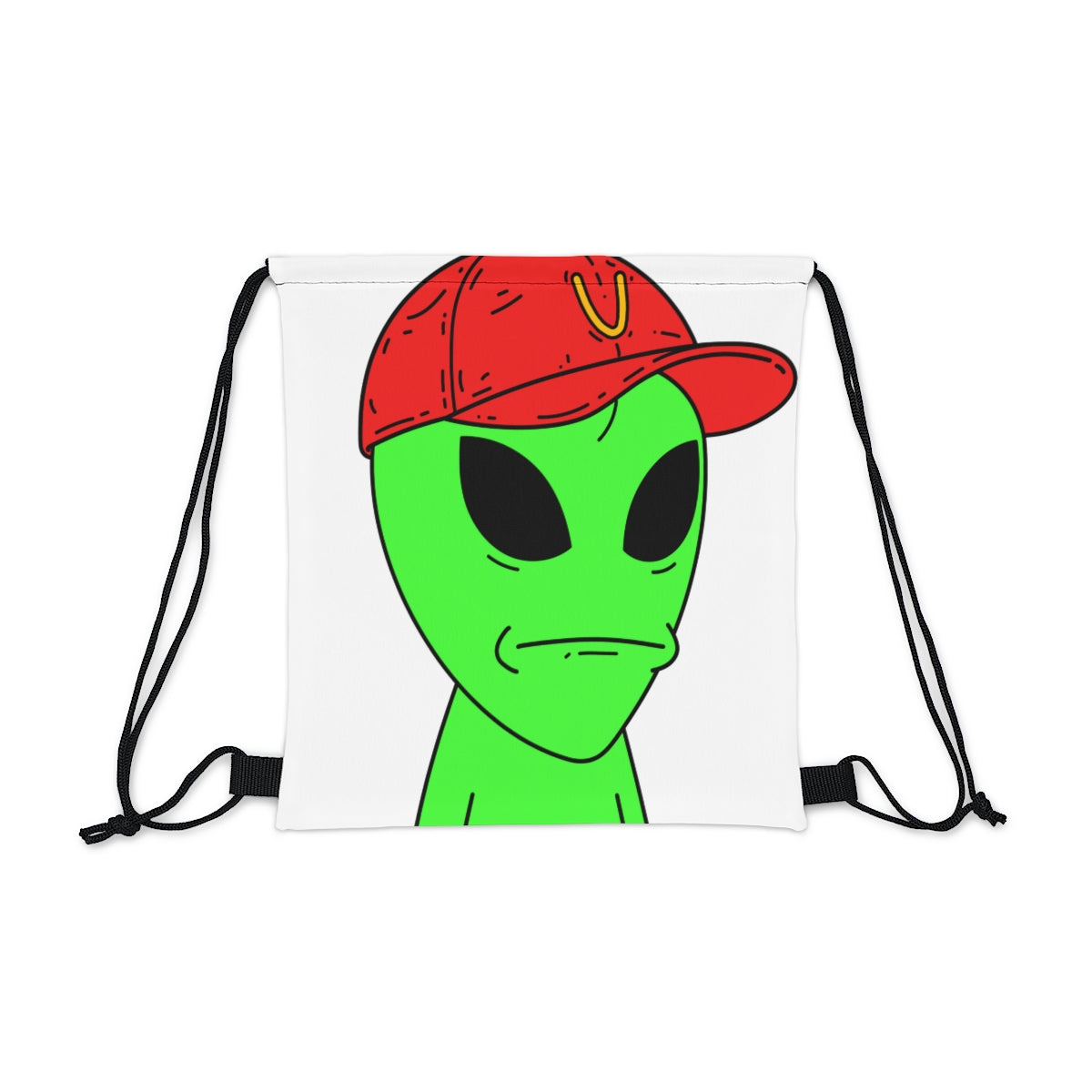 Green Visitor Alien Large Face Red V Hat Outdoor Drawstring Bag