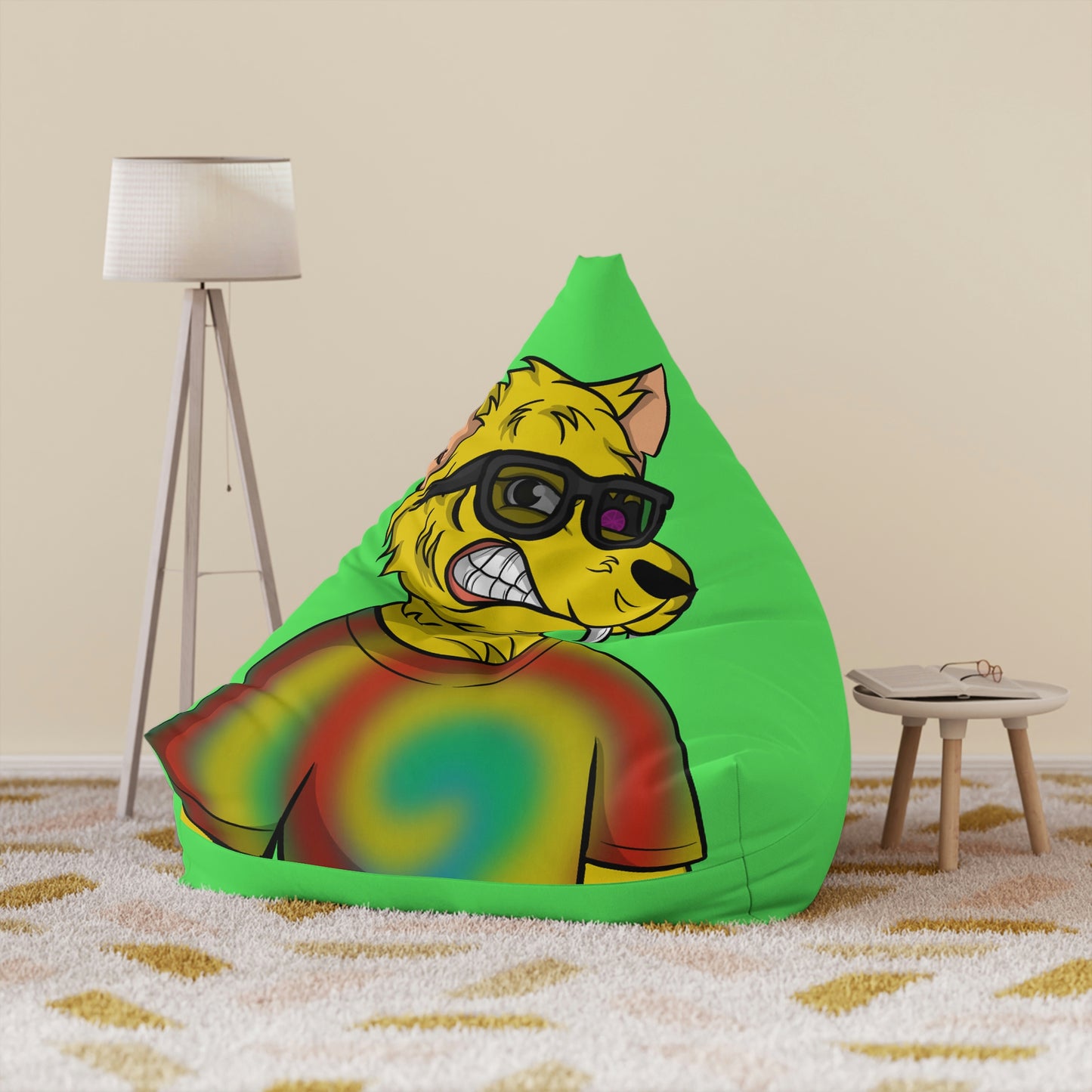 Wolve Cyborg Tie Dye Wolf Shirt Yellow Fur Bean Bag Chair Cover