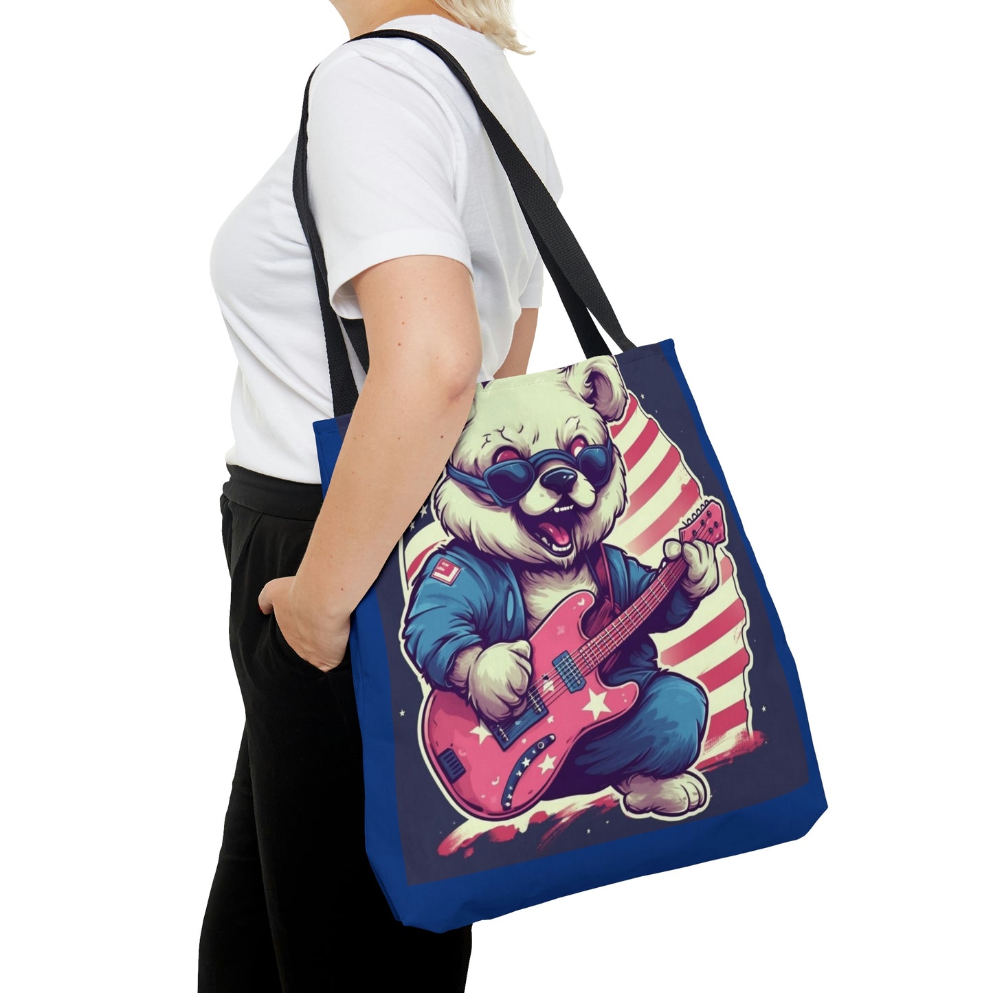 Rock and Roll Independence: Patriotism Patriotic Bear's Guitar Tote Bag (AOP)