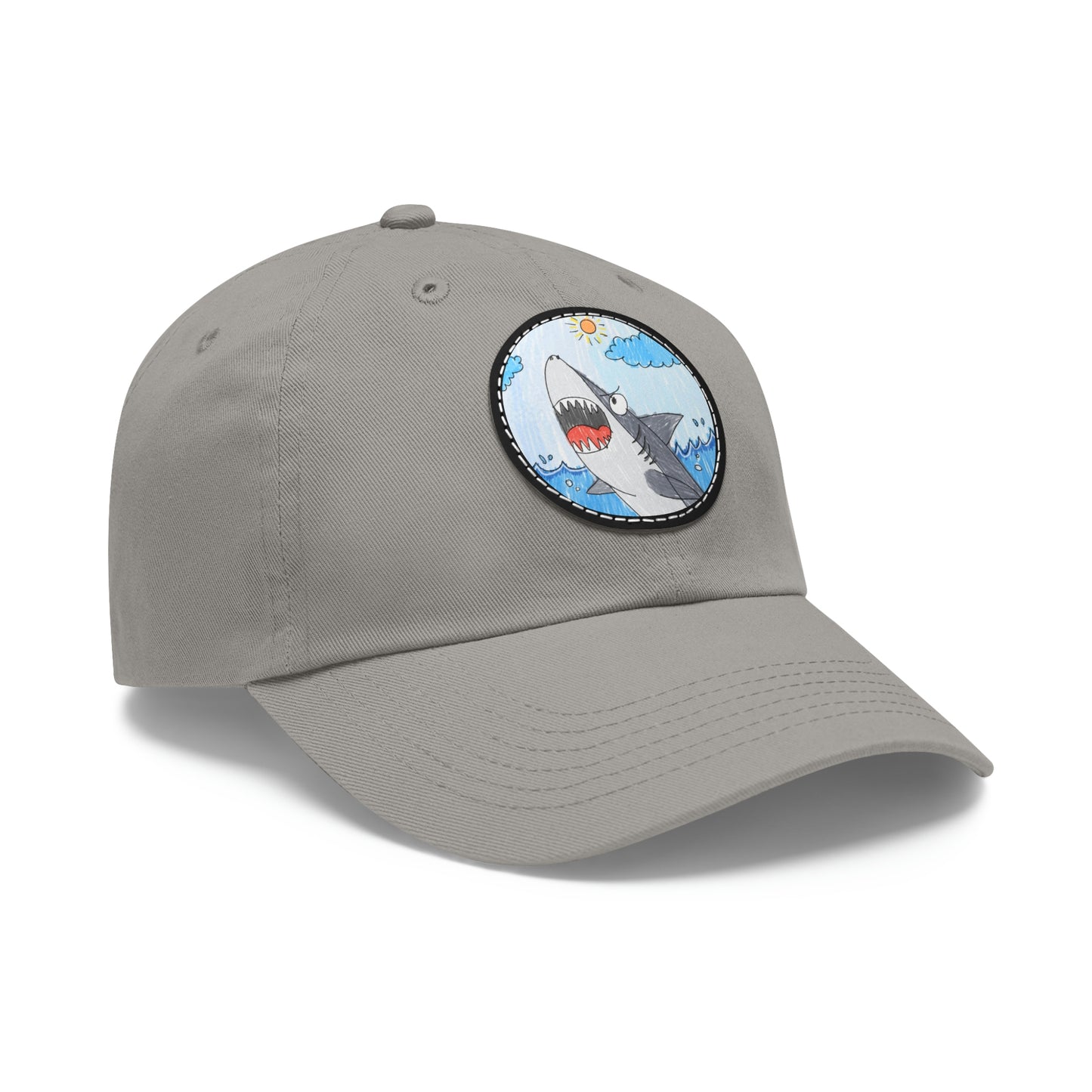 Shark Jaw Teeth Attack Ocean Sea Creature Dad Hat with Leather Patch (Round)