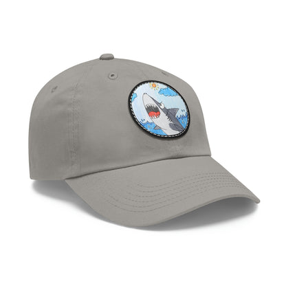 Shark Jaw Teeth Attack Ocean Sea Creature Dad Hat with Leather Patch (Round)