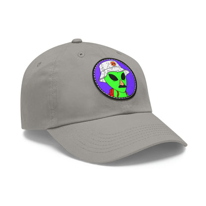 Visitor Green Alien Space Traveler Dad Hat with Leather Patch (Round)