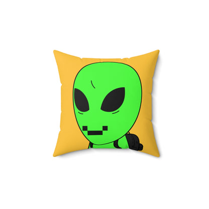 Green Alien Visitor Digital Face Black Backpack Spun Polyester Square Pillow