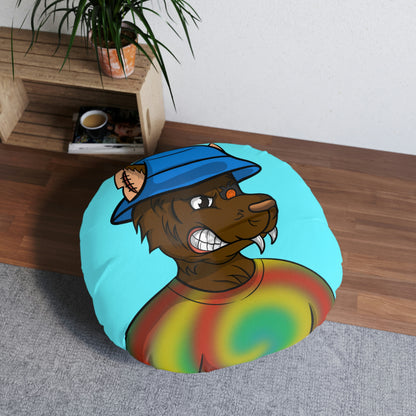 Brown Wolf Fur Cyborg Wolve Bucket Hat Tie Dye Shirt Tufted Floor Pillow, Round