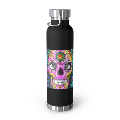 Botella aislada al vacío de cobre con cabeza de esqueleto de calavera psicodélica Trippy, 22oz