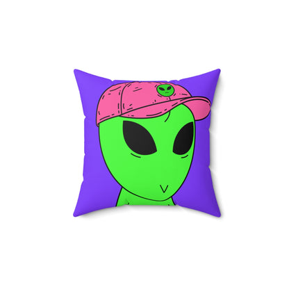 Green Alien V Face Pink Visi hat Visitor Spun Polyester Square Pillow