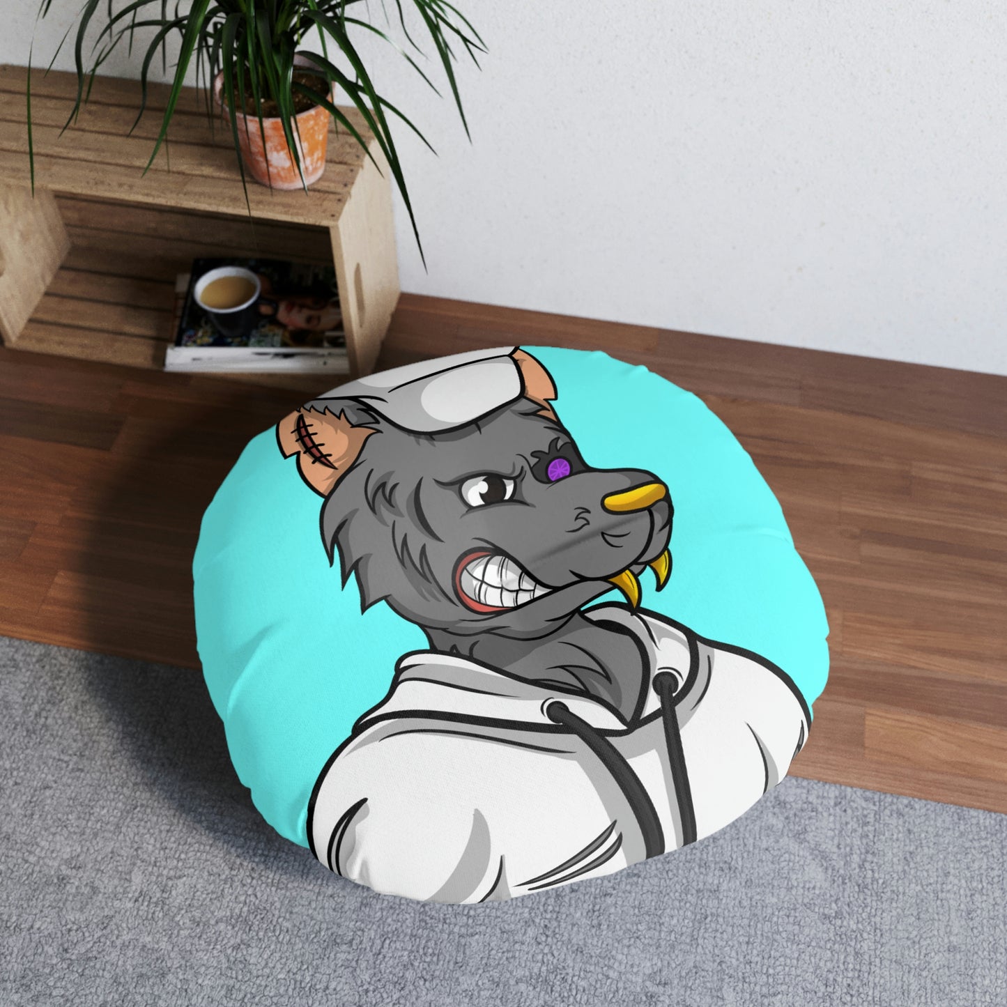 Chief Chef Cook Wolf Werewolve Cyborg Tufted Floor Pillow, Round