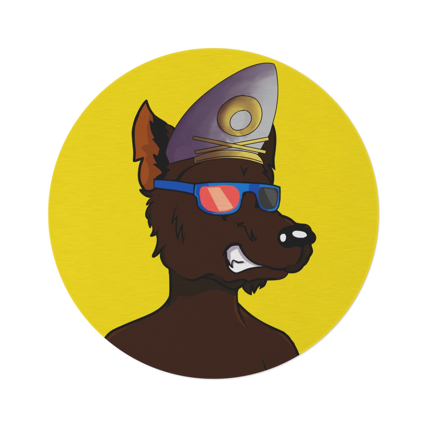 Wolf Cyborg Sailor Hat Shirtless Sunglasses Brown Fur Round Rug