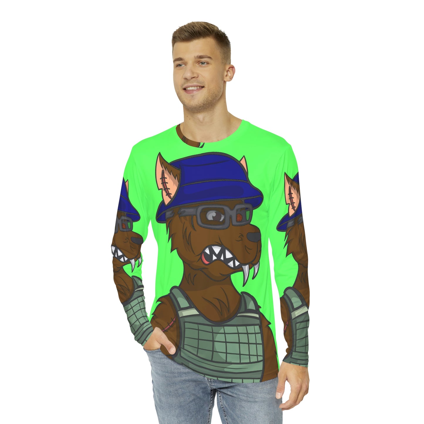 Scifi Wolf Anime Army Men's Long Sleeve AOP Shirt