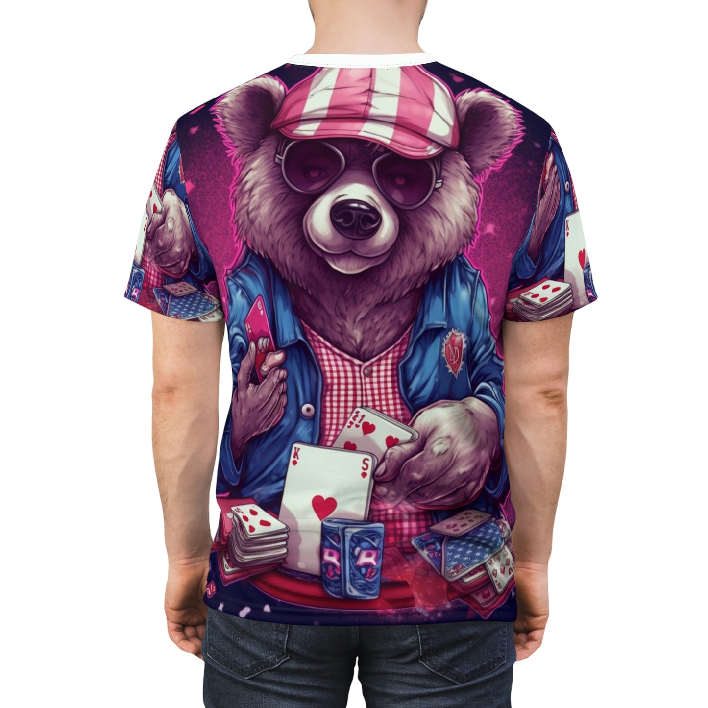 Patriotic Bear Playing Poker: A Winning Hand 独立記念日のお祝いユニセックス カットソー Tシャツ (AOP)