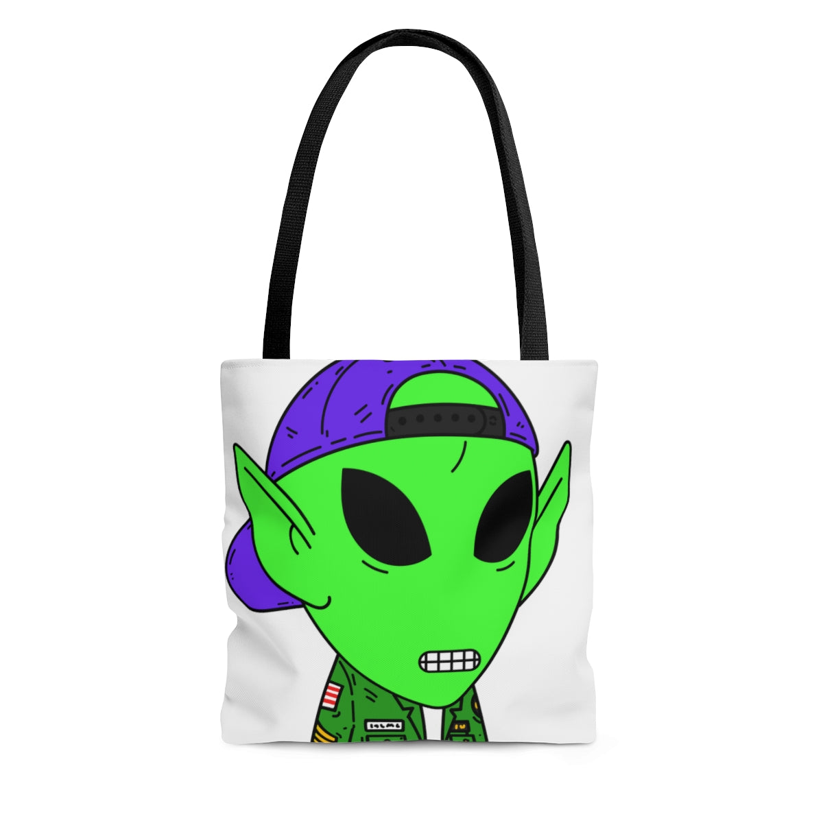 Chaqueta militar verde del ejército oreja puntiaguda Visitante Alien AOP Bolsa de tela 