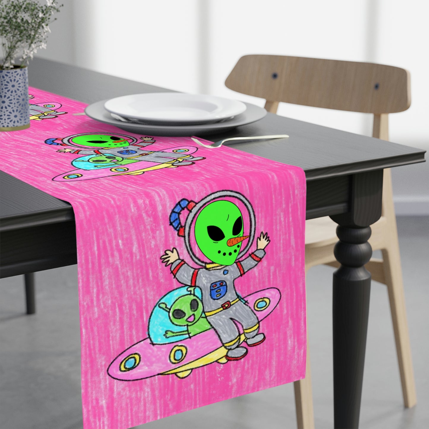 Veggie Visi Alien Vegetable Visitor UFO Table Runner