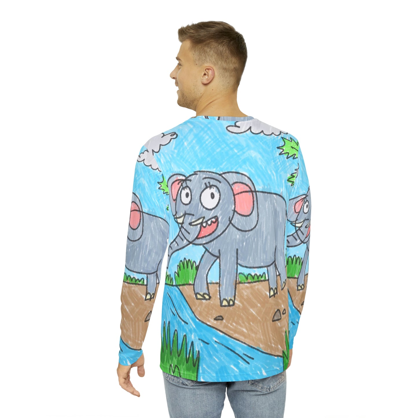 Elefante Elephant King Safari Animal Men's Long Sleeve AOP Shirt