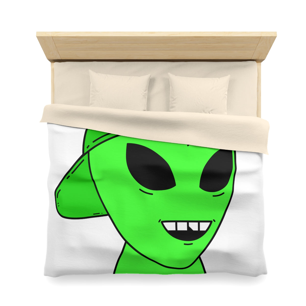 The Green Alien Visitor with Hat Microfiber Duvet Cover