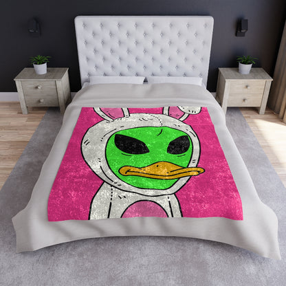 Bunny Ears Green Visitor Duck Face Alien Crushed Velvet Blanket