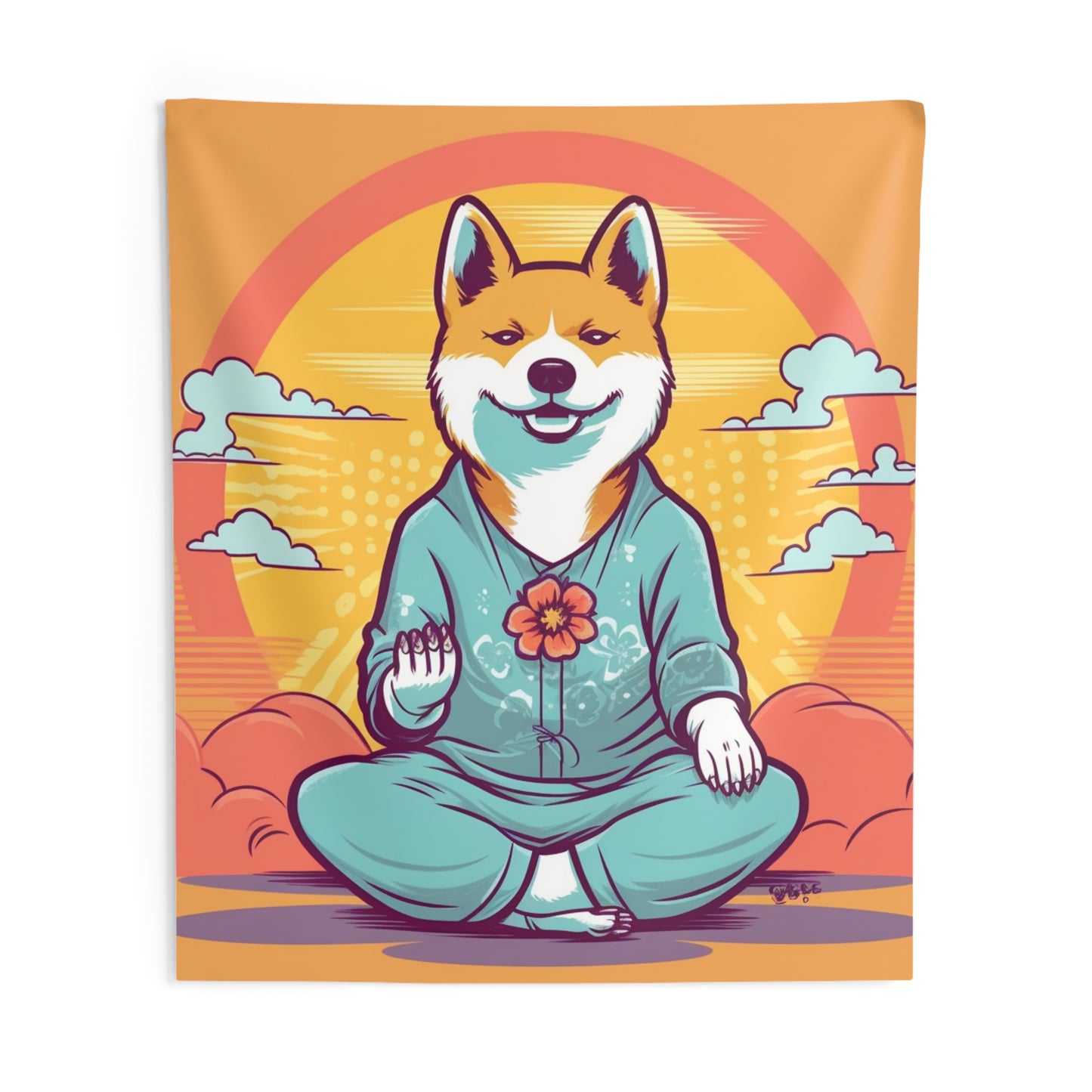 Shiba Inu Yoga Cartoon Crypto Dog Japanese Namaste: Indoor Wall Tapestries