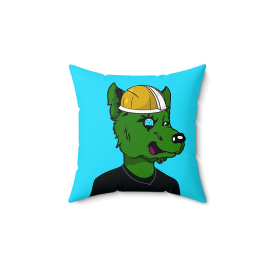 Cyborg Wolve Green Fur Black T Shirt Gold Miner Mining Mine Helmet Blue Bionic Eye Spun Polyester Square Pillow