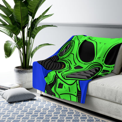 Armored Green Future Alien Cyborg Machine Visitor Sherpa Fleece Blanket