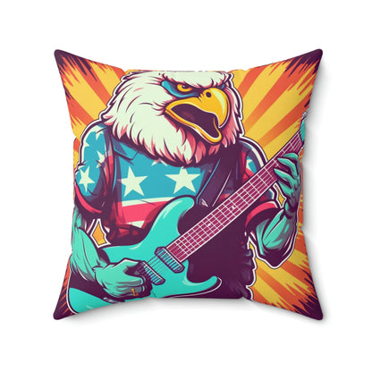 American Bald Eagle Musician Guitarist Graphic Spun Polyester Square Pillow