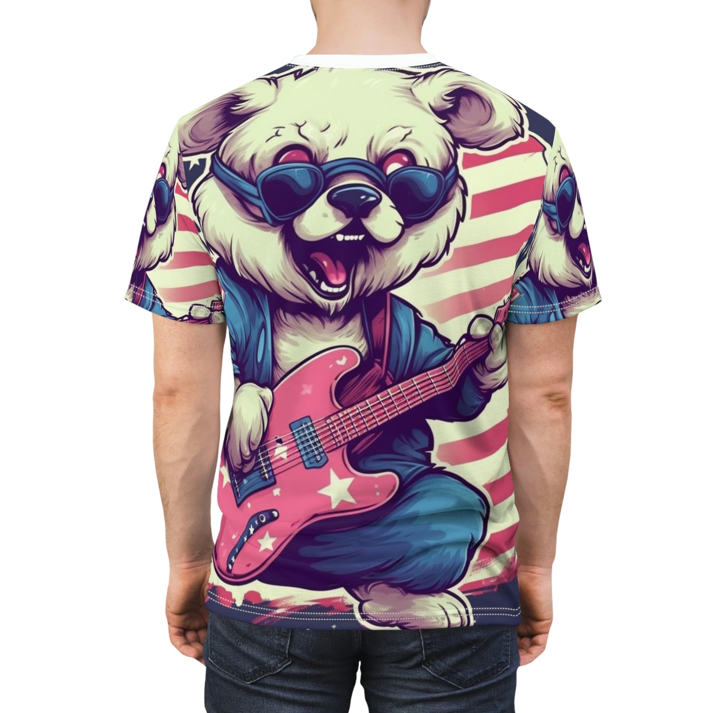 Rock and Roll Independence: Patriotism Patriotic Bear's Guitar Unisex Cut & Sew Tee (AOP)