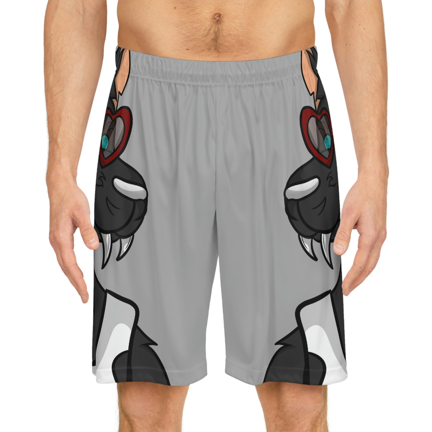 Heart Valentine Black Wolf Cyborg Basketball Shorts