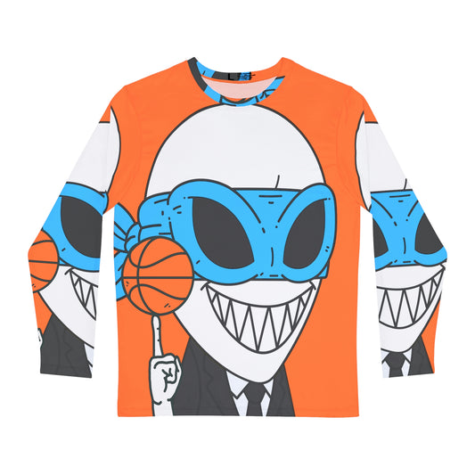 Alien BBall Sport Ninja Game Player Orange Basketball Men's Long Sleeve AOP Shirt