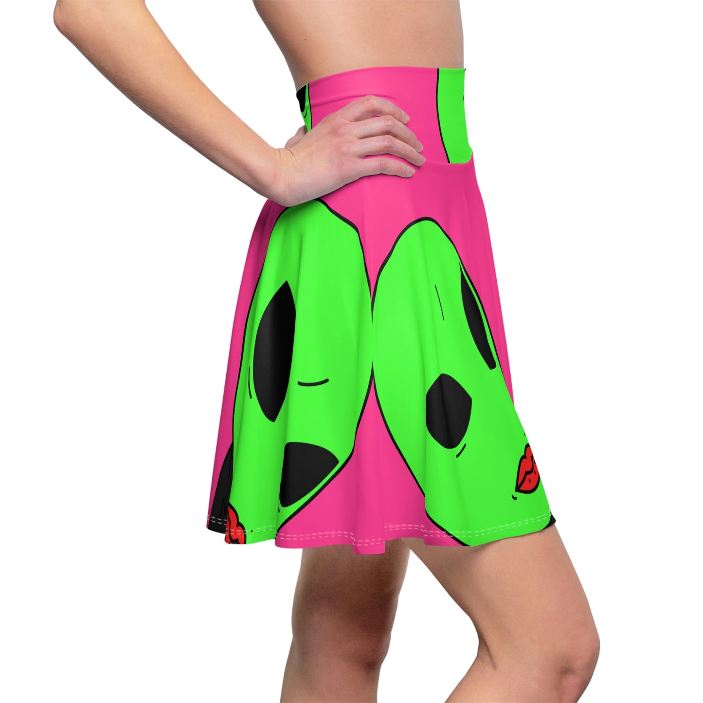 8 Ball Green Alien Lipstick Visitor Women's Skater Skirt