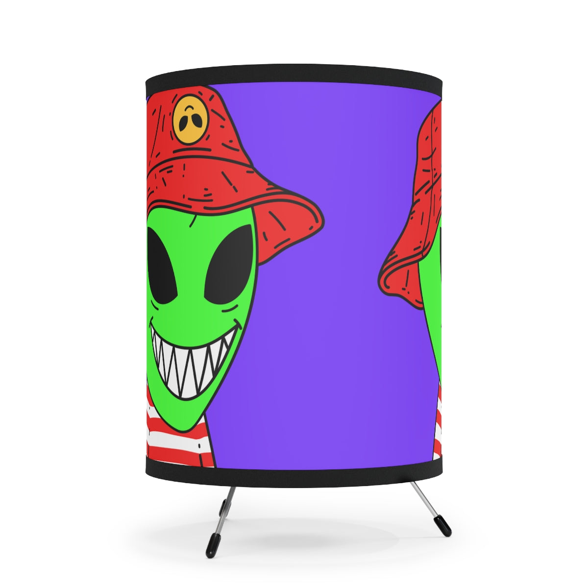 Alien Character Cartoon Red Hat Striped Shirt Big Smile Tripod Lamp with High-Res Printed Shade, US\CA plug