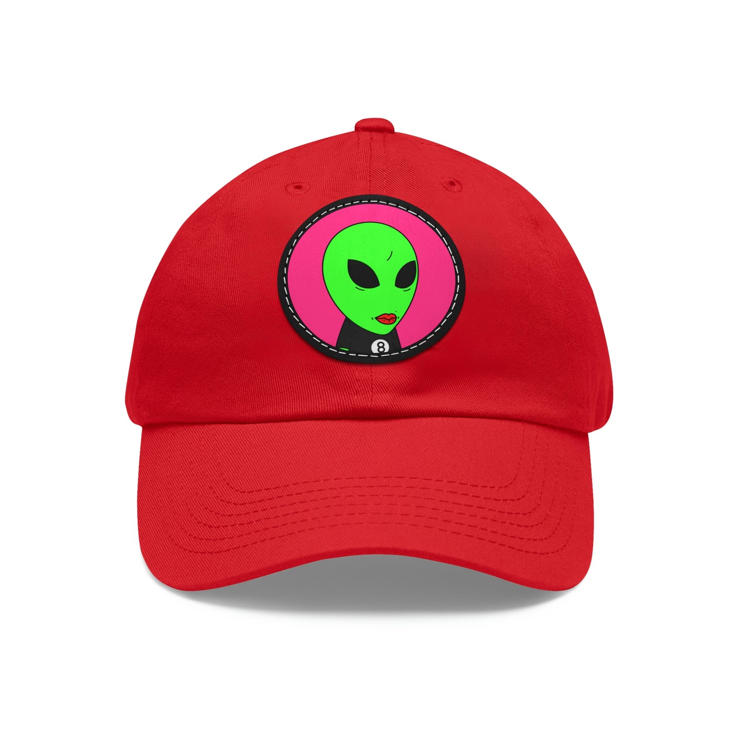 8 Ball Green Alien Lipstick Dad Hat with Leather Patch (Round)