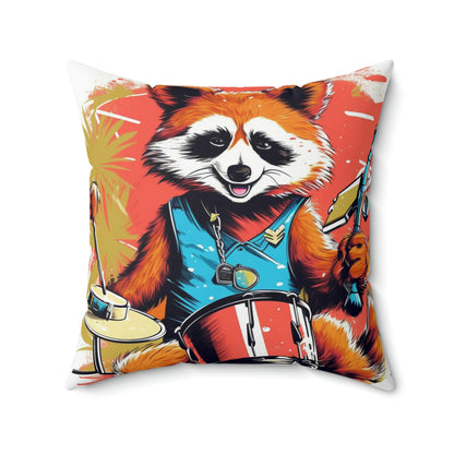 Red Panda Drum Music Player Graphic Spun Polyester Square Pillow