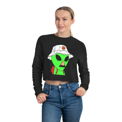 Visitor Green Alien Space Traveler Women's Cropped Sweatshirt